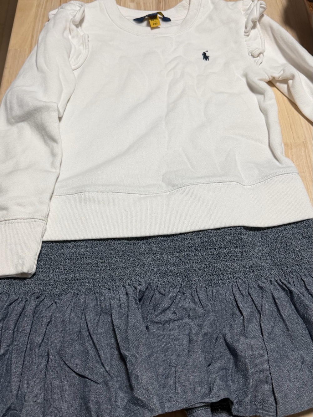 Ralph Lauren White Sweatshirt with Gray Ruffle Skirt